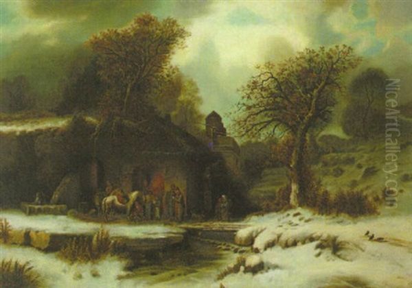 Alte Dorfschmiede Im Winter Oil Painting by Anton Doll