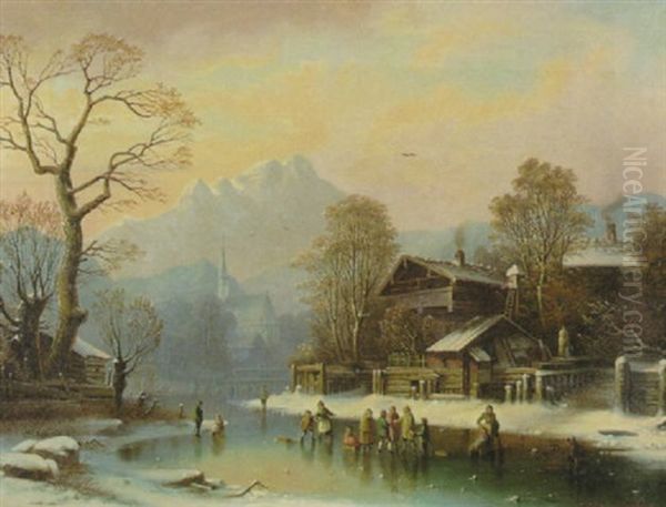 Gebirgsdorf Im Winter Oil Painting by Anton Doll