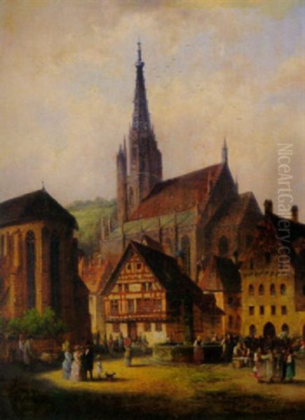 Belebter Platz In Der Altstadt Oil Painting by Anton Doll