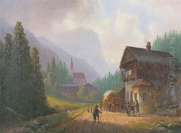 Gebirgsdorf (grainau?) Oil Painting by Anton Doll