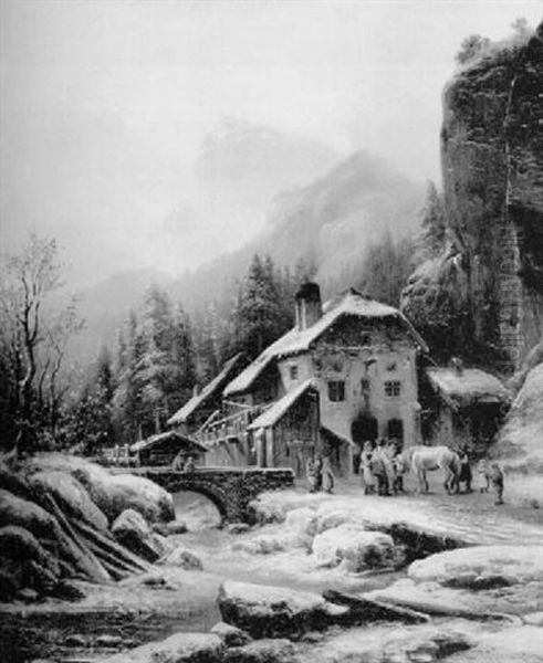 Hammerschmiede Bei Kufstein In Tirol Im Winter Oil Painting by Anton Doll