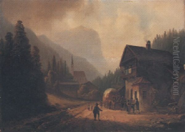 Gebirgsdorf (grainau?) Oil Painting by Anton Doll