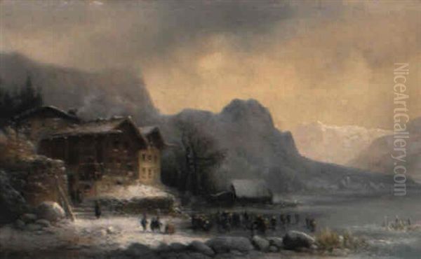 Gebirgssee Im Winter Oil Painting by Anton Doll