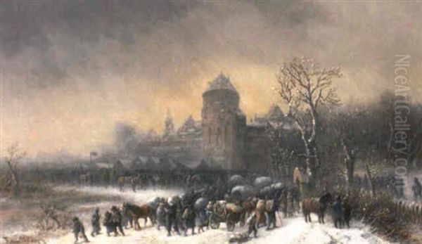 Viehmarkt Im Schneetreiben Bei Kraiburg In Oberbayern Oil Painting by Anton Doll