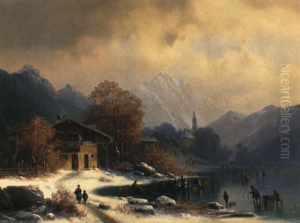 Gegend Am Walchsee In Tirol Oil Painting by Anton Doll