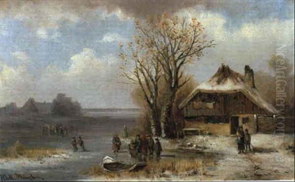 Eislaufer In Der Bucht Oil Painting by Anton Doll