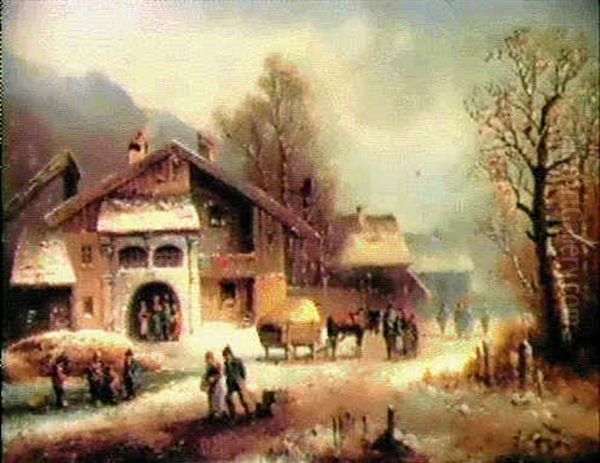 Bergdorf Im Winter Oil Painting by Anton Doll