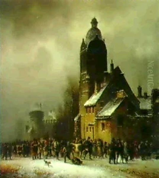 Viehmarkt Im Winter Oil Painting by Anton Doll