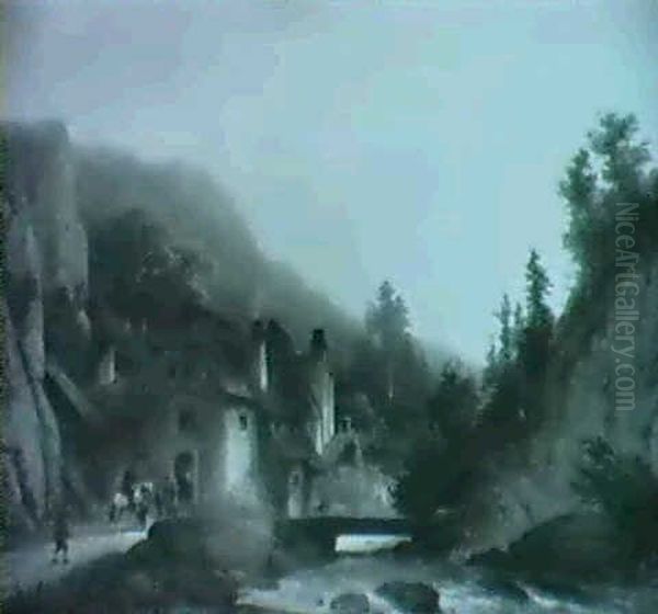 Alte Schmiede Am Gebirgsbach (bei Finstermunz Im Inntal?) Oil Painting by Anton Doll