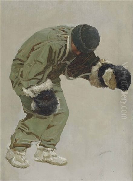 A Very Gallant Gentleman (captain L.e.g. Oates Walking Out To His Death In The Blizzard, On Captain Scott's Return Journey From The South Pole, March 1912) Oil Painting by John Charles Dollman