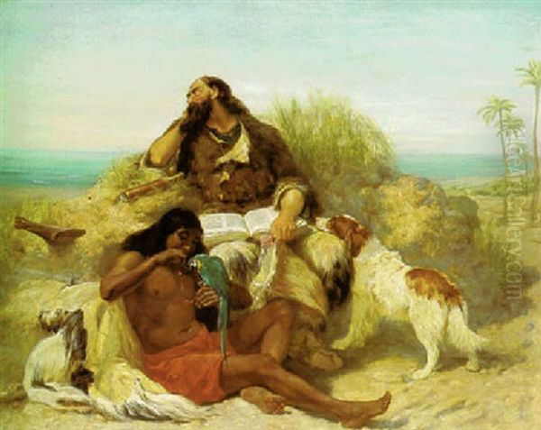 Robinson Crusoe And His Man Friday Oil Painting by John Charles Dollman