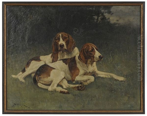 Two Hounds In A Landscape Oil Painting by John Henry Dolph