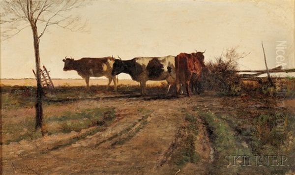 A Trio Of Cattle At Dusk Oil Painting by John Henry Dolph