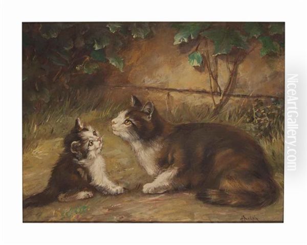 Two Cats Oil Painting by John Henry Dolph