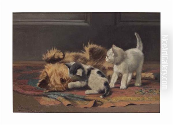 Playful Terrier And Kittens Oil Painting by John Henry Dolph