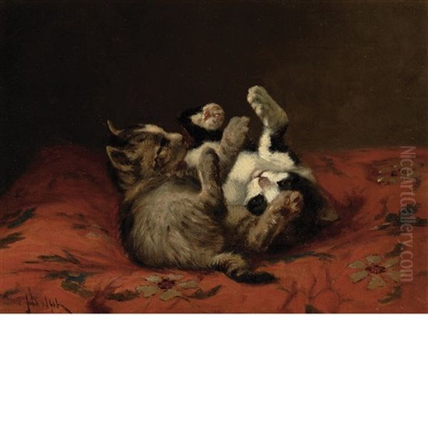 Two Kittens Playing Oil Painting by John Henry Dolph