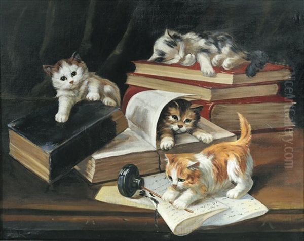 Naughty Kittens Oil Painting by John Henry Dolph