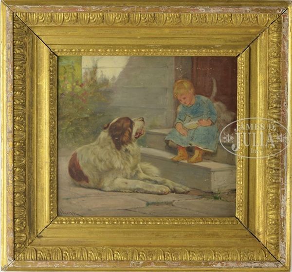 Portrait Of A Child And A Saint Bernard Oil Painting by John Henry Dolph