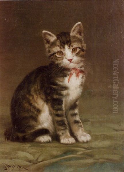 Brown Tabby Kitten With A Rose Bow Oil Painting by John Henry Dolph