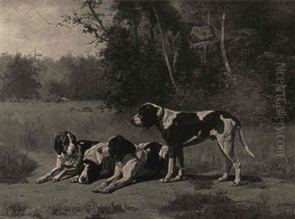 Hounds At Rest Oil Painting by John Henry Dolph