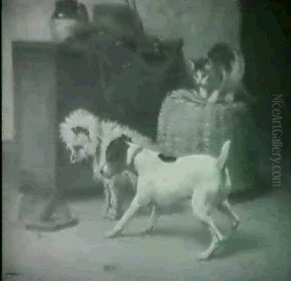 The Little Captive / Genre                                  Scene With Cat, Dog And Mouse Oil Painting by John Henry Dolph