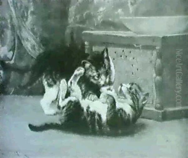 Playful Wrestling Between Kittens Oil Painting by John Henry Dolph