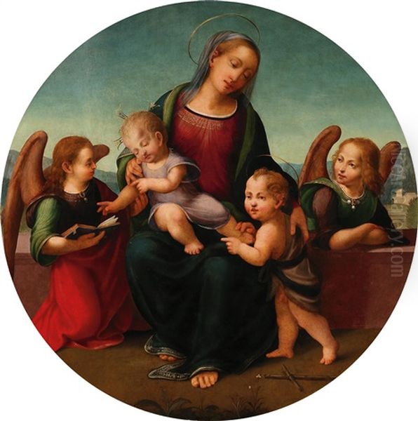 The Madonna And Child With The Infant Saint John The Baptist And Two Angels Oil Painting by Mariotto Dolzemele