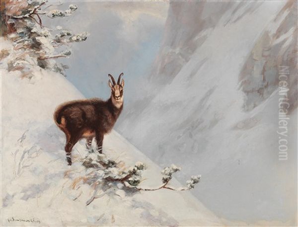 Chamois In The High Mountains by Carl von Dombrowski