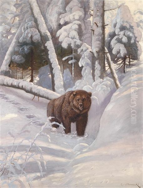 Braunbar Im Winterwald by Carl von Dombrowski