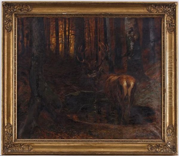 Cerf En Foret by Carl von Dombrowski