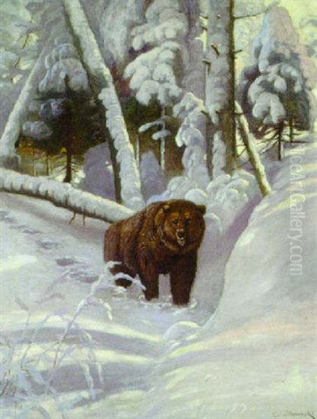 Braunbar Im Winter Oil Painting by Carl von Dombrowski