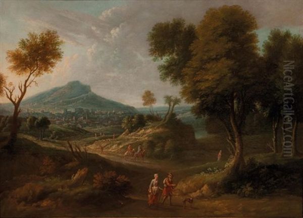 Paysage Avec Promeneurs Oil Painting by Pierre Salomon Domenchin de Chavanne