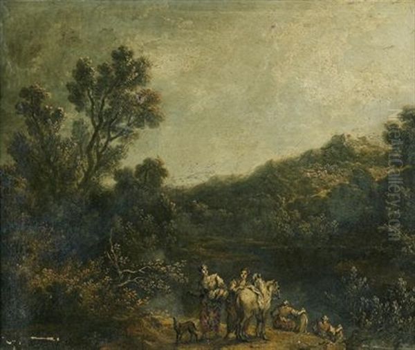 Lavandieres Pres D'un Lac Oil Painting by Pierre Salomon Domenchin de Chavanne