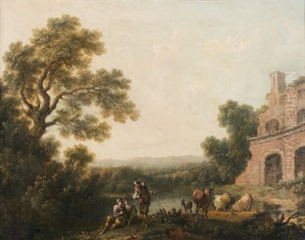 Bergers Dans Un Paysage Oil Painting by Pierre Salomon Domenchin de Chavanne