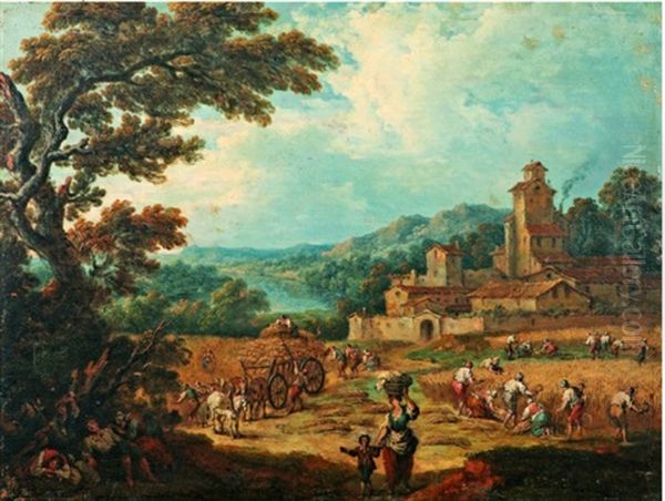 Les Moissons Oil Painting by Pierre Salomon Domenchin de Chavanne