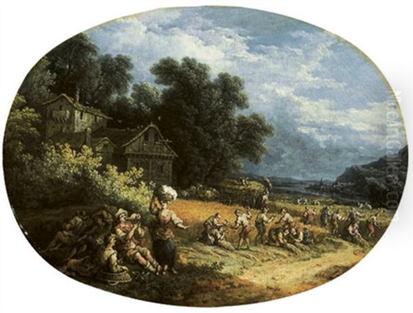 Les Moissonneurs Oil Painting by Pierre Salomon Domenchin de Chavanne