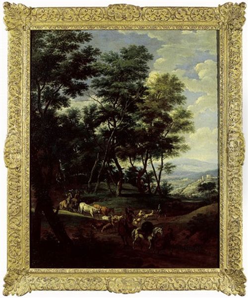 Paysage Au Troupeau Oil Painting by Pierre Salomon Domenchin de Chavanne