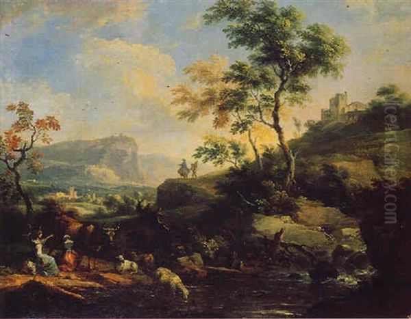 Paysage Aux Bergeres Et Au Troupeau Oil Painting by Pierre Salomon Domenchin de Chavanne