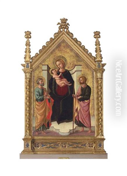 The Madonna And Child With Saints Peter And John The Baptist by  Domenico di Michelino