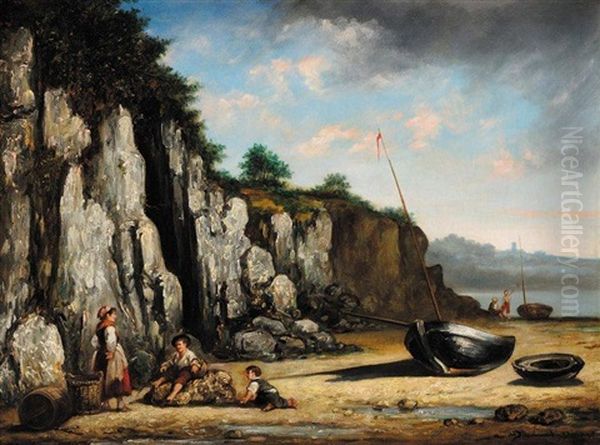 Apres-midi Sur La Plage A Dinard Oil Painting by Martin Domicent