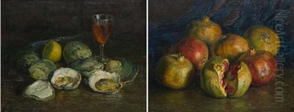 Bodegon De Granadas Y Bodegon De Ostras (pair) Oil Painting by Francisco Domingo Marques