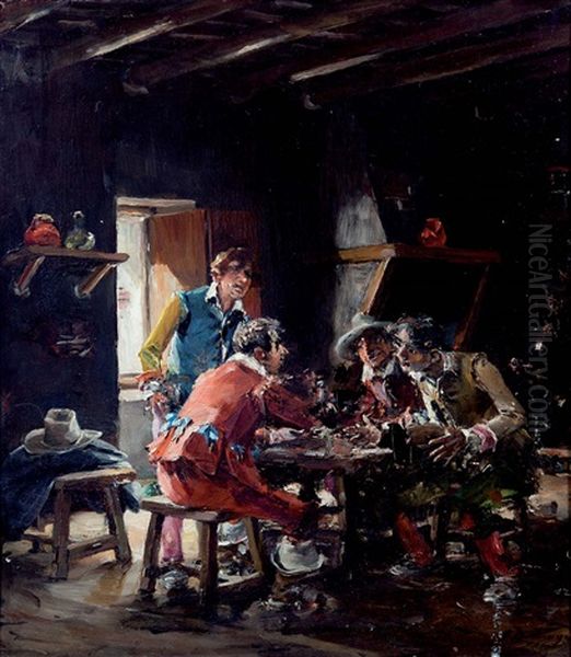 Jugadores De Cartas Oil Painting by Francisco Domingo Marques