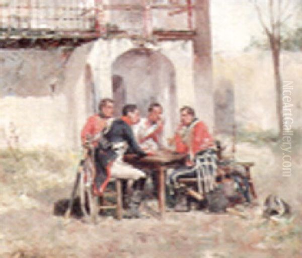 Discussing The Campaign Oil Painting by Francisco Domingo Marques