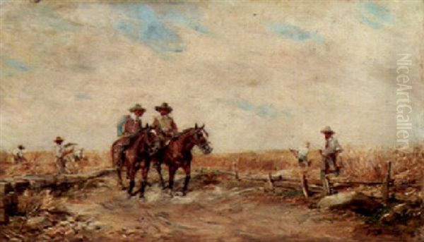 Riding Among The Field Workers Oil Painting by Francisco Domingo Marques