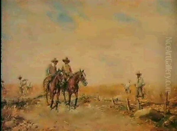 Jinetes Velazquenos Recorriendo Un Campo Con Segadores Oil Painting by Francisco Domingo Marques