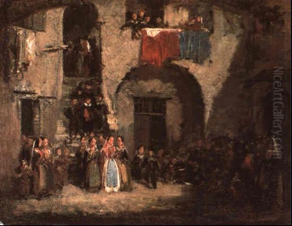 Fiesta Popular En Barcelona Oil Painting by Francisco Domingo Marques