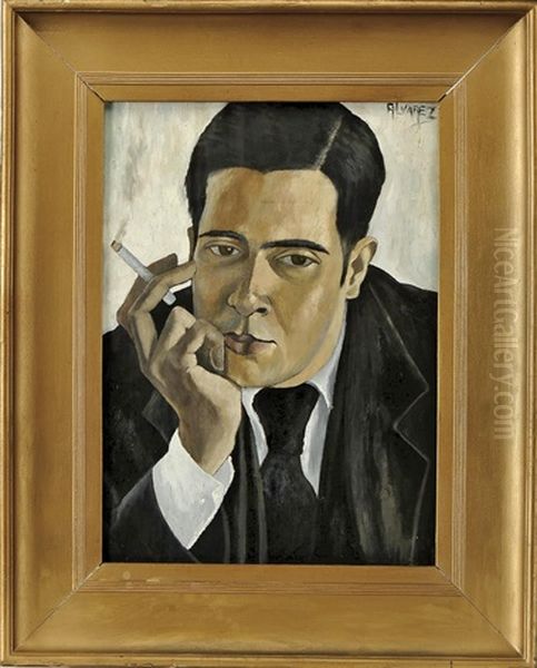 Figura Masculina A Fumar Oil Painting by Jose Dominguez Alvarez