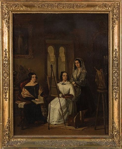 Dama Pintando, 1844 Oil Painting by Joaquin Dominguez Becquer