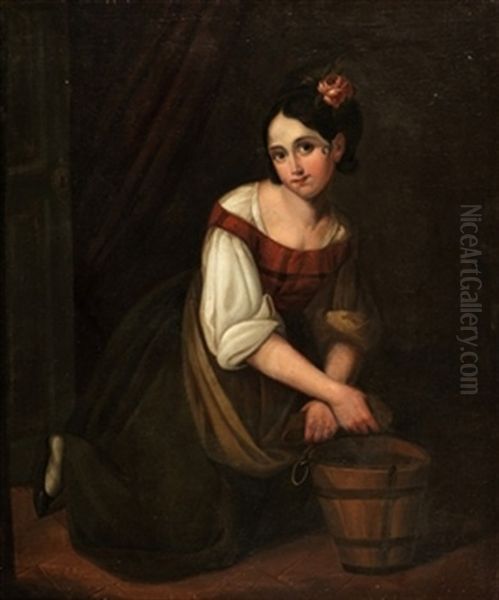 A La Fuente Oil Painting by Joaquin Dominguez Becquer