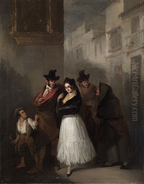 Galanteo En Sevilla Oil Painting by Jose Dominguez Becquer